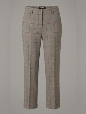 CAMBIO Straight-Leg Plaid Dress Pants in Taupe with Red Windowpane